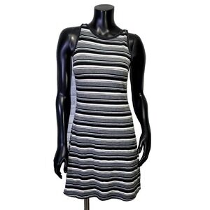Vintage 90s‎ Entrancy Womens M Grey Black Ribbed Knit Mini Striped Tank Dress